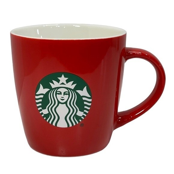 Starbucks Red Coffee Mug Classic Green Siren Mermaid Logo 12 Oz Like New 2021 - Picture 1 of 11